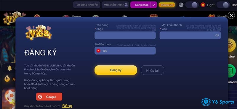 Bạn chọn mục đăng ký Vi68 ở trên web để bắt đầu tạo tài khoản tại cổng game