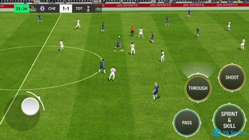 Giao diện FIFA Mobile với cầu thủ thực, sân vận động bản quyền và đội hình Ultimate Team.