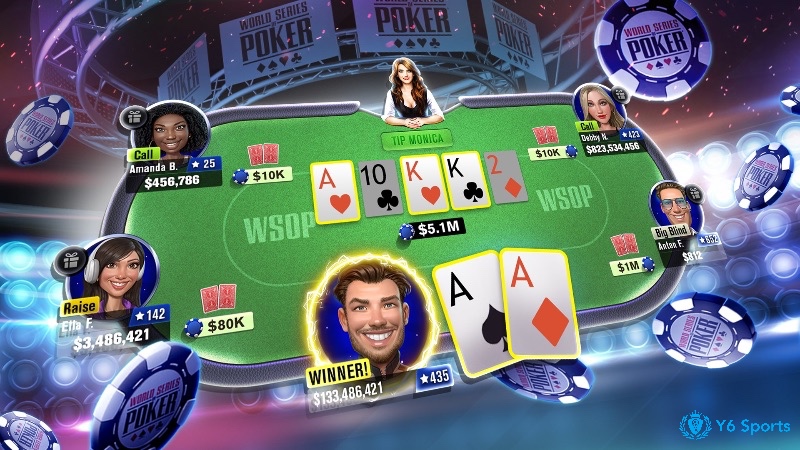 WSOP mang đến trải nghiệm poker chân thực, mô phỏng giải đấu thế giới nổi tiếng.