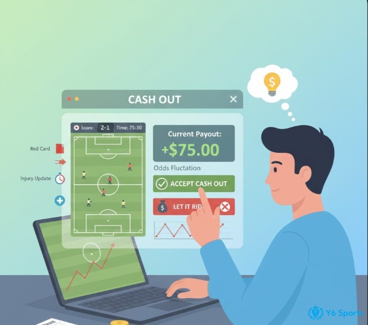 Người đặt cược thể thao theo dõi và đưa ra quyết định cash out dựa trên diễn biến trận đấu