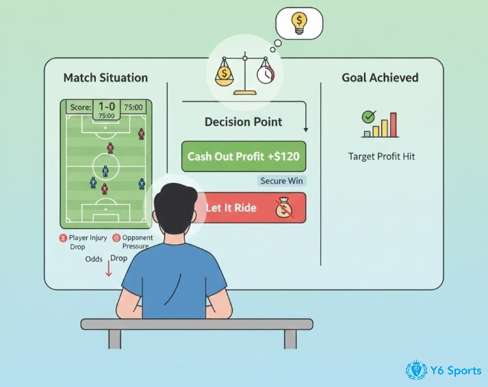 Cash out khi đội đang dẫn nhưng trận đấu có dấu hiệu đổi chiều giúp chốt lời an toàn
