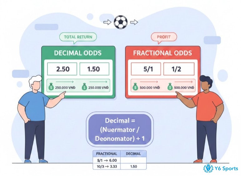So sánh fractional odds bóng đá và decimal odds để chọn tỷ lệ cược phù hợp