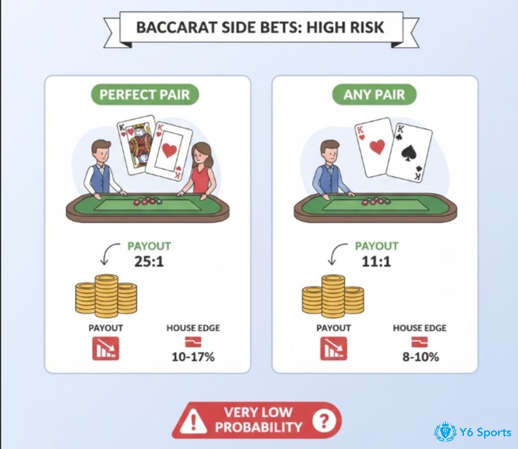 Người chơi tìm hiểu các side bet rủi ro cao trong Baccarat như "Perfect Pair" và "Any Pair"