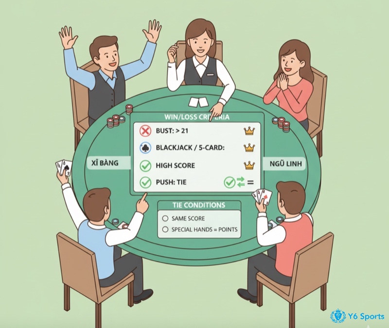 Người chơi xì dách hòa điểm, giải thích tình huống hòa và cách xác định thắng thua trong ván bài
