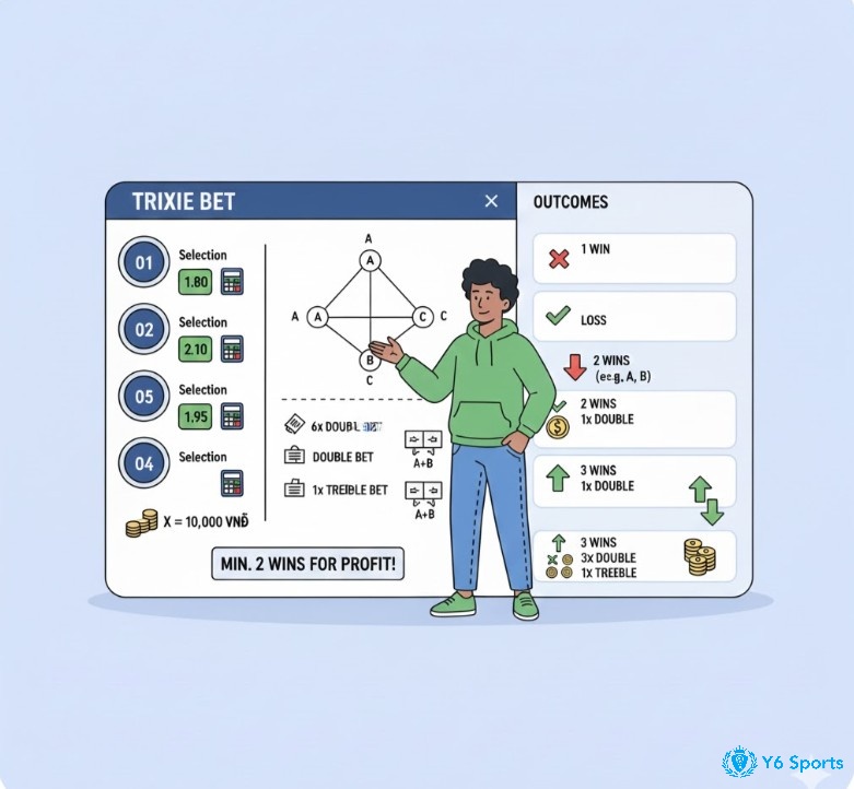 Người đặt cược hiểu cấu trúc kèo Trixie, gồm 3 cược xiên đôi và 1 cược xiên ba từ 3 lựa chọn