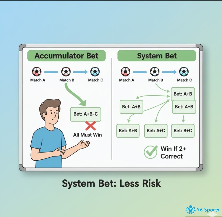 Người đặt cược tìm hiểu kèo system (Trixie/Yankee) là gì, một loại cược tổ hợp khác biệt với kèo xiên thông thường, giúp tăng cơ hội thắng