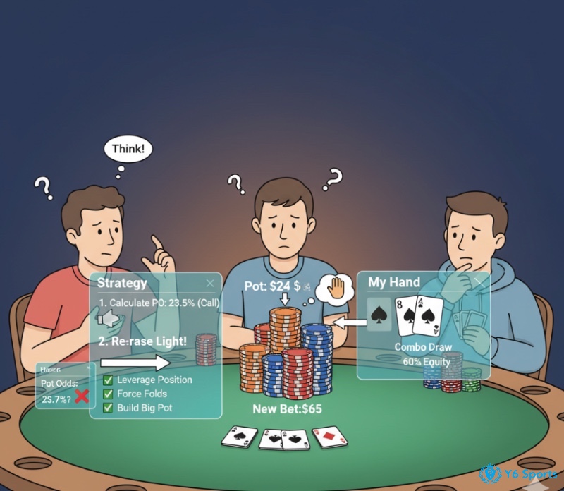 Người chơi poker thực hiện Re-raise Light với Combo Draw để giành quyền kiểm soát bàn đấu