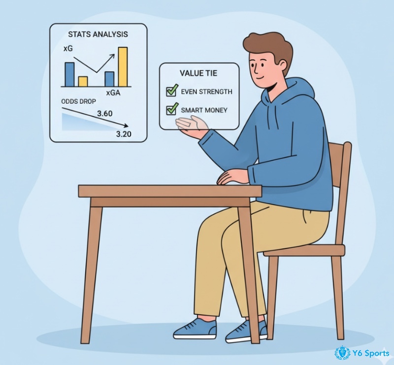 Người cá cược phân tích dữ liệu thống kê và biến động tỷ lệ cược để nhận diện kèo hòa giá trị
