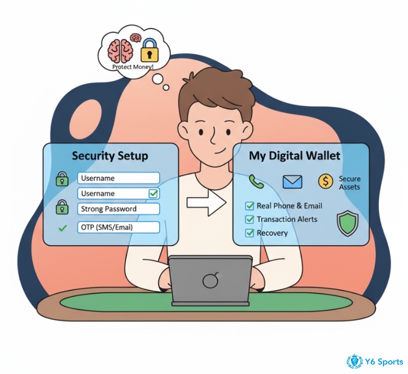 Người dùng thiết lập bảo mật tài khoản casino trực tuyến với mật khẩu mạnh, email và số điện thoại chính chủ trong đăng ký tài khoản casino gồm gì