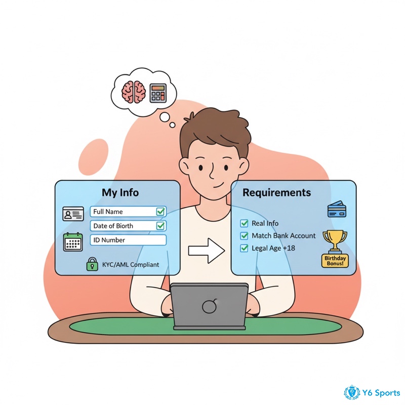 Người dùng đăng ký tài khoản casino trực tuyến, đảm bảo thông tin định danh chính xác cho quy trình KYC/AML