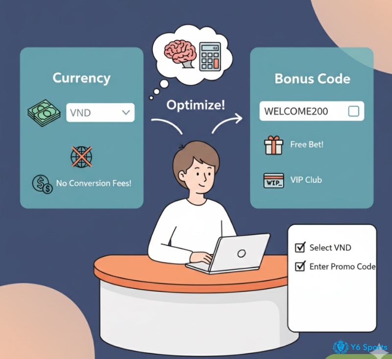 Người dùng casino tối ưu hóa tài chính bằng cách chọn VND và nhập mã ưu đãi khi đăng ký