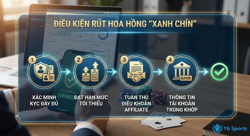 Quy trình 4 bước để rút hoa hồng xanh chín: xác minh KYC, đạt hạn mức, tuân thủ điều khoản affiliate và thông tin tài khoản khớp