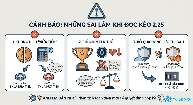 3 sai lầm lớn khi đọc kèo 2.25: không hiểu nửa tiền theo cách đọc kèo 2.25, chỉ nhìn tên tuổi, bỏ qua động lực thi đấu để ra quyết định cược hợp lý
