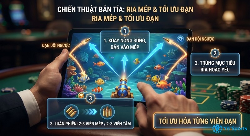 Quy trình 3 bước chiến thuật bắn tỉa ria mép giúp tối ưu đạn dược, luân phiên bắn vào mép và trung tâm, từ đó củng cố chiến thuật chơi bắn cá hiệu quả trong mọi tình huống