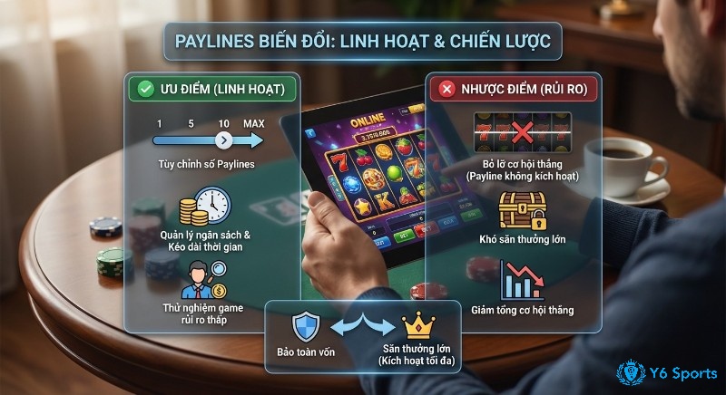 Phân tích ưu nhược điểm Paylines biến đổi trong chiến lược chơi slot, giúp quản lý ngân sách linh hoạt và tránh bỏ lỡ cơ hội thắng lớn