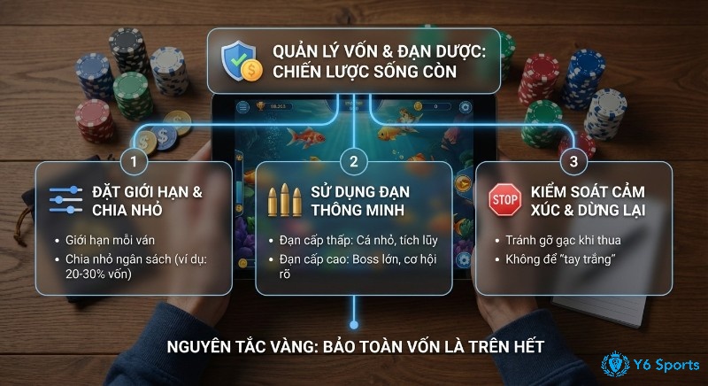 Chiến lược 3 bước quản lý vốn và đạn dược khi bắn cá để bảo toàn vốn, tập trung đặt giới hạn và kiểm soát cảm xúc