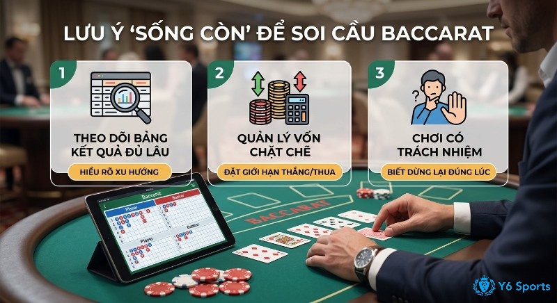 Tổng hợp 3 lưu ý sống còn để soi cầu baccarat là gì hiệu quả, giúp hiểu xu hướng, quản lý vốn và chơi có trách nhiệm