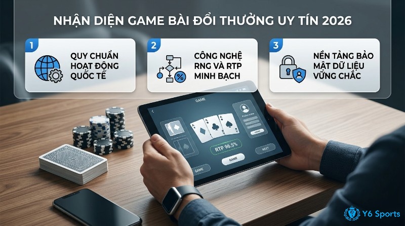 Nhận diện những game bài đổi thưởng uy tín: quy chuẩn quốc tế, RNG/RTP minh bạch, bảo mật dữ liệu vững chắc, RTP 96.5% trên tablet, chip và bài