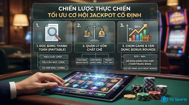Chiến lược tối ưu cơ hội Jackpot cố định là gì: đọc paytable, quản lý vốn chặt chẽ, chọn game RTP > 96% và tận dụng bonus rounds khi chơi slot