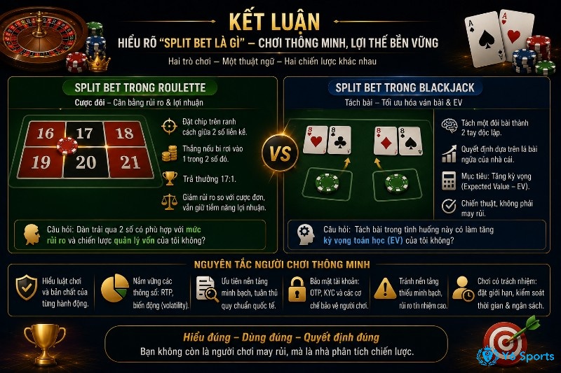 Hiểu rõ split bet trong Roulette và Blackjack để chơi thông minh, lợi thế bền vững